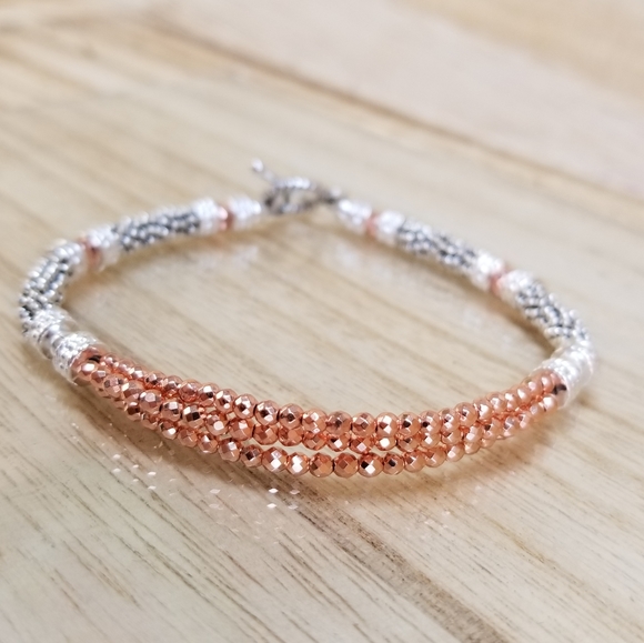 Three Row Rose Gold Two Tone Toggle Bracel… - Picture 8 of 16